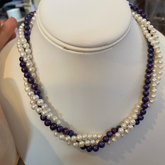 3 layers Genuine Fresh Water pearl necklace muti color - Picture 3 of 7